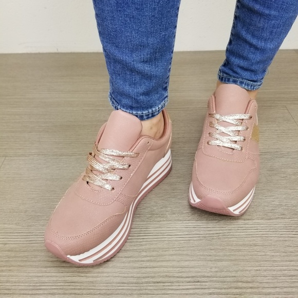 Glittery Pink & White Chunky Platform Sneakers - Picture 4 of 8